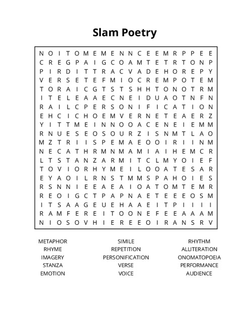 Slam Poetry Crossword Puzzle