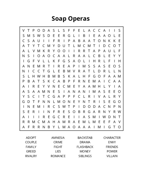 Soap Operas  Word Search Puzzle