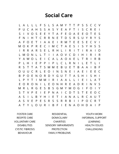 Social Care Crossword Puzzle