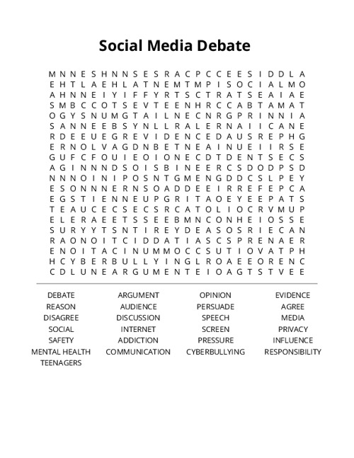 Social Media Debate Word Search Puzzle