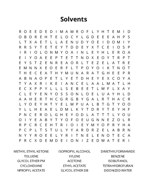 Solvents Crossword Puzzle