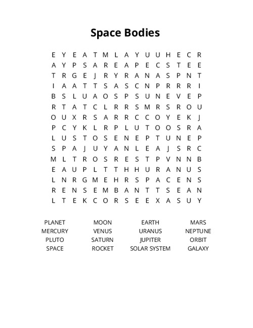 Space Bodies Crossword Puzzle