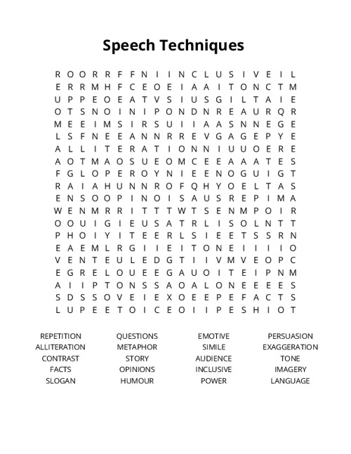 Speech Techniques Crossword Puzzle