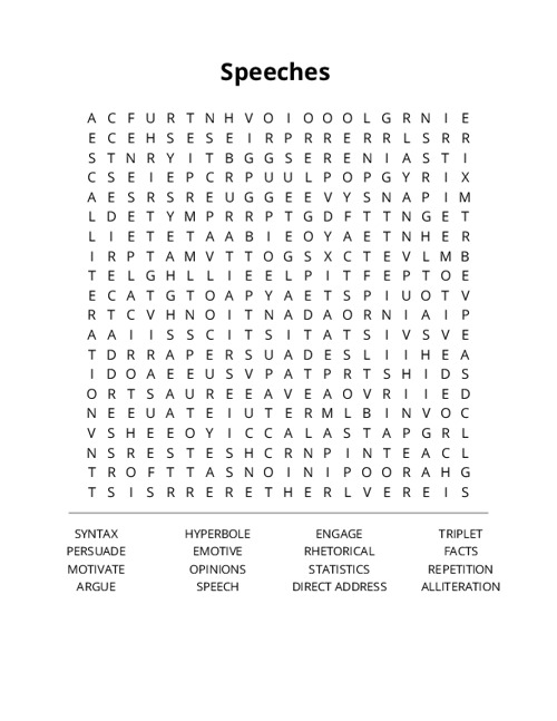 Speeches Word Search Puzzle