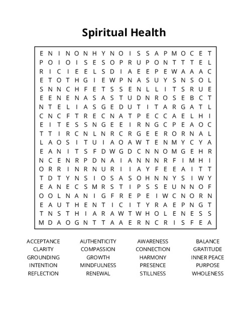 Spiritual Health  Word Search Puzzle