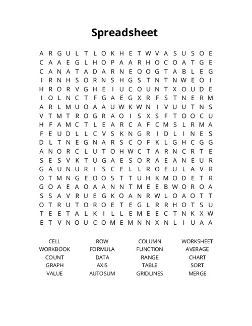 Spreadsheet Word Search Puzzle