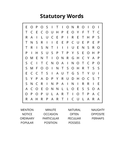 Statutory Words Crossword Puzzle