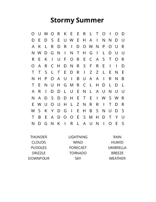 Stormy Summer Word Search Puzzle
