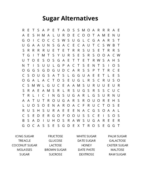 Sugar Alternatives Crossword Puzzle