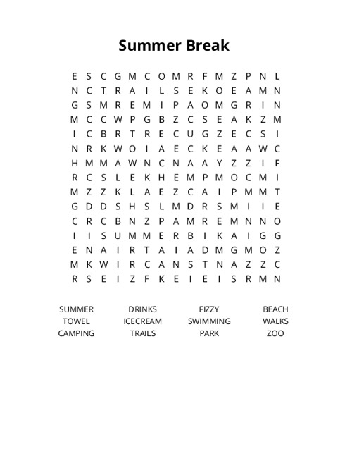 Summer Break  Word Search Puzzle