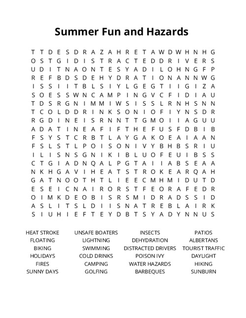 Summer Fun and Hazards Crossword Puzzle
