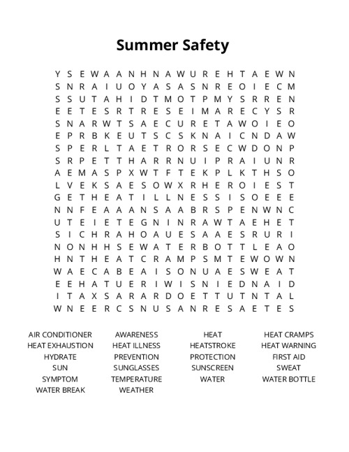 Summer Safety Crossword Puzzle