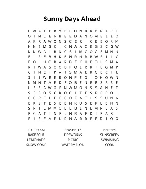 Sunny Days Ahead Crossword Puzzle