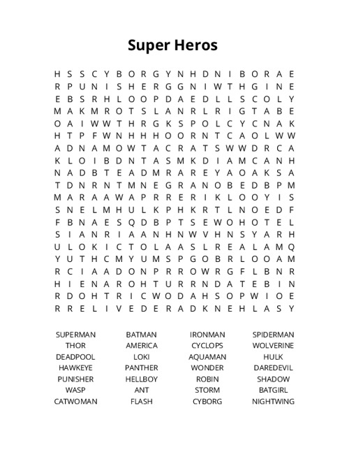 Super Heros Crossword Puzzle