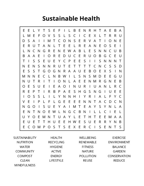 Sustainable Health Word Search Puzzle