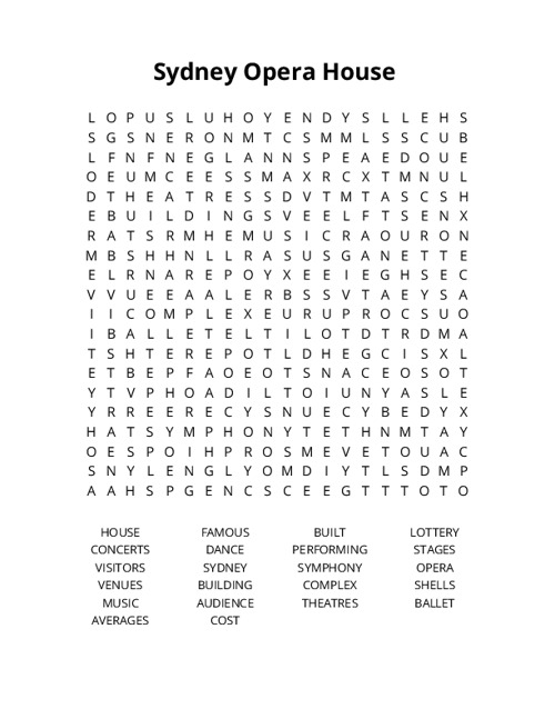 Sydney Opera House Crossword Puzzle