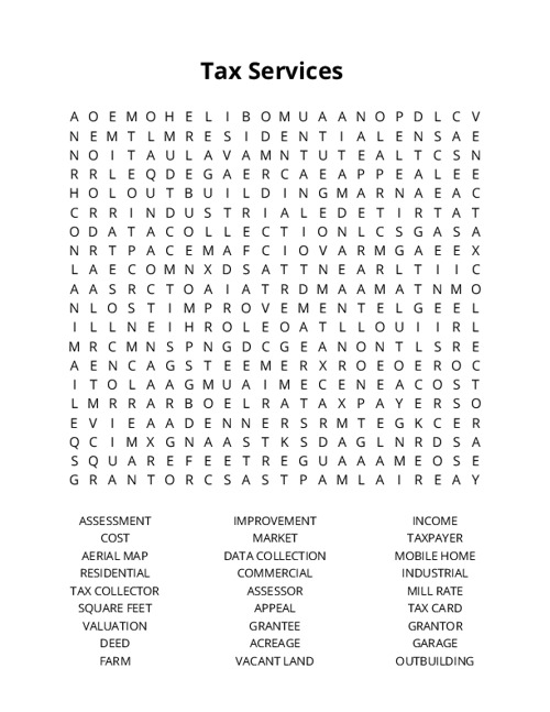 Tax Services Crossword Puzzle