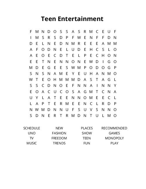 Teen Entertainment Crossword Puzzle