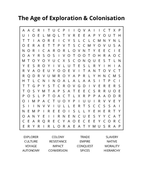 The Age of Exploration & Colonisation Crossword Puzzle