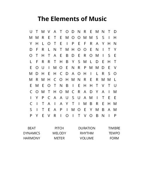 The Elements of Music Crossword Puzzle