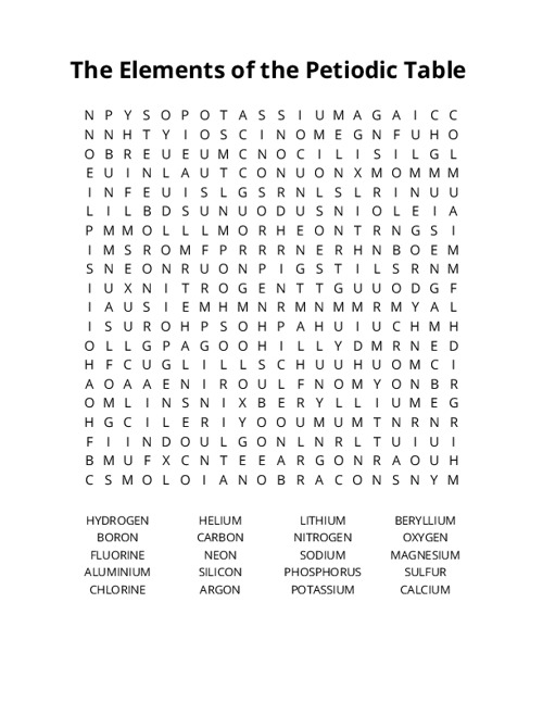 The Elements of the Petiodic Table Crossword Puzzle