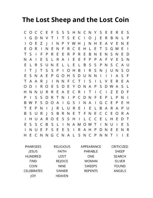 The Lost Sheep and the Lost Coin Word Search Puzzle