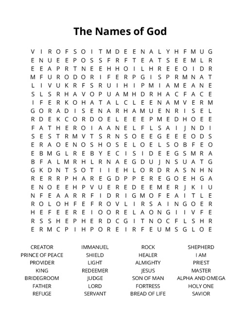 The Names of God Crossword Puzzle