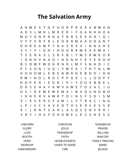 The Salvation Army  Word Search Puzzle