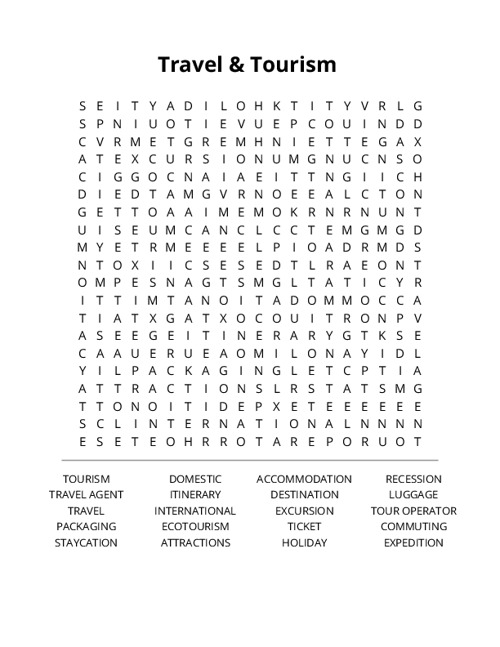 Travel & Tourism Word Search Puzzle