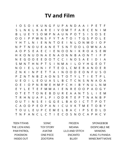 TV and Film Crossword Puzzle