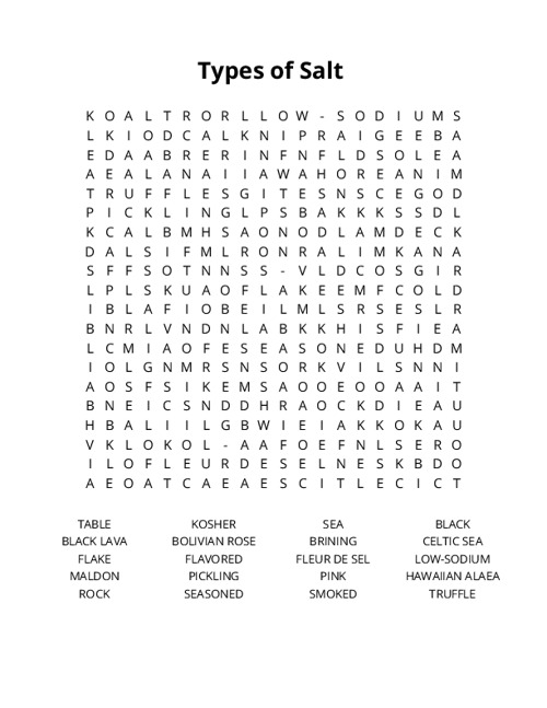 Types of Salt Word Search Puzzle