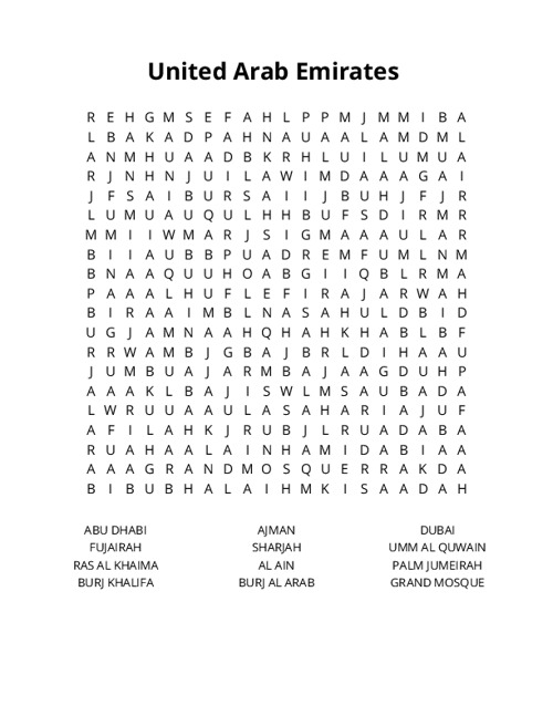 United Arab Emirates Crossword Puzzle