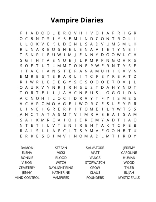 Vampire Diaries Crossword Puzzle