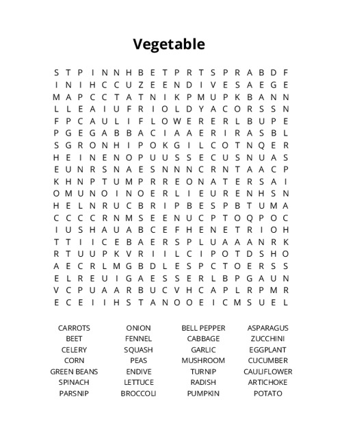 Vegetable Crossword Puzzle