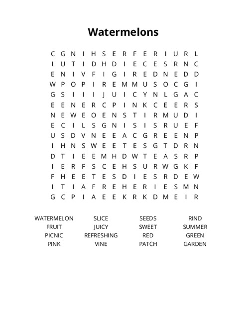 Watermelons Crossword Puzzle
