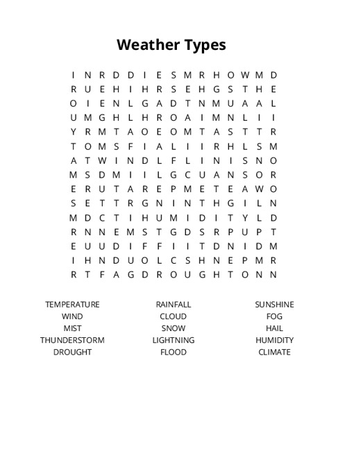 Weather Types Crossword Puzzle