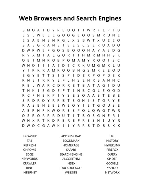 Web Browsers and Search Engines Crossword Puzzle
