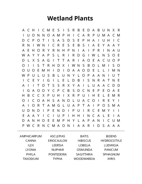 Wetland Plants Crossword Puzzle