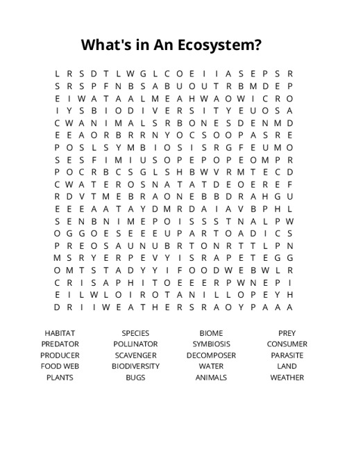 Whats in An Ecosystem? Crossword Puzzle