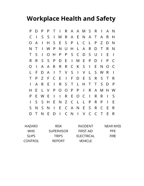 Workplace Health and Safety Crossword Puzzle
