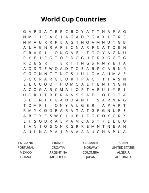 World Cup Countries Crossword Puzzle