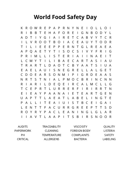World Food Safety Day Crossword Puzzle