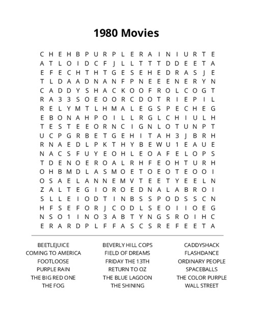 1980 Movies Crossword Puzzle