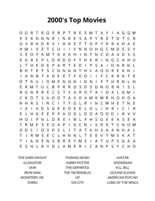 2000s Top Movies Crossword Puzzle