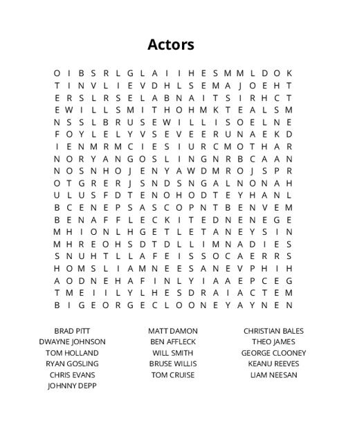 Actors Crossword Puzzle