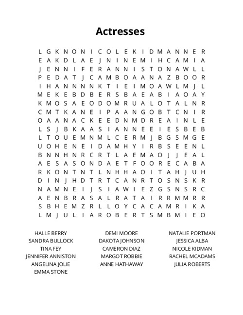 Actresses Crossword Puzzle