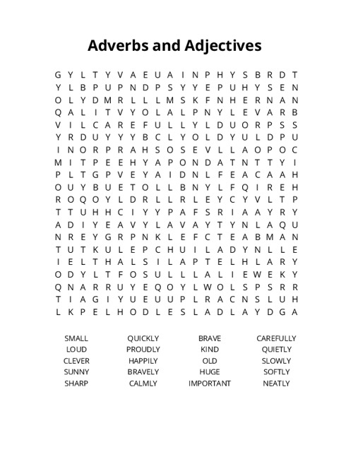 Adverbs and Adjectives Crossword Puzzle