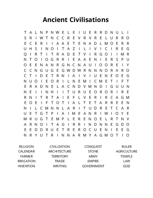 Ancient Civilisations Crossword Puzzle