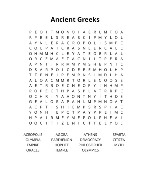 Ancient Greeks Word Search Puzzle
