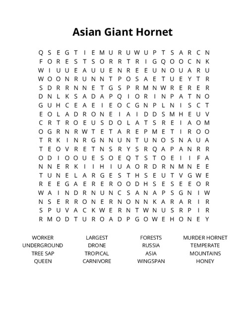 Asian Giant Hornet Crossword Puzzle